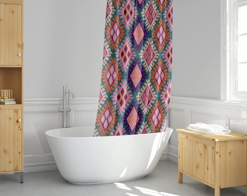Worthwhile Goods Pink Ikat Print Shower Curtain, Bathroom Decor, Boho Colorful Modern Fabric Shower Curtain 72x72 Inches (Ikat) - Image 4